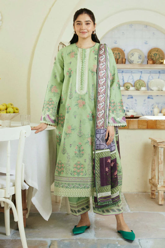 BrandsInn- 3PC DHANAK EMBROIDERED SHIRT WITH WOOL PRINT SHAWL AND EMB TROUSER-BIC-4009