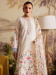 BrandsInn-3PC DHANAK EMBROIDERED SHIRT WITH COURTRAI PRINTED SHAWL & TROUSER-BI-4329