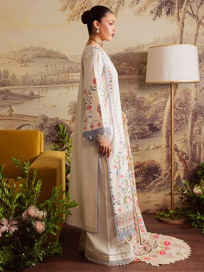 BrandsInn-3PC DHANAK EMBROIDERED SHIRT WITH COURTRAI PRINTED SHAWL & TROUSER-BI-4329