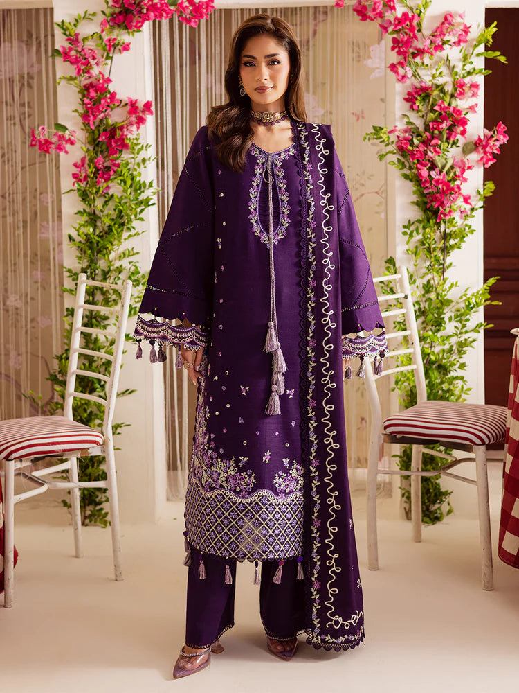 BrandsInn-3PC DHANAK EMBROIDERED SHIRT WITH DHANAK EMBROIDERED SHAWL & TROUSER-BI-4328