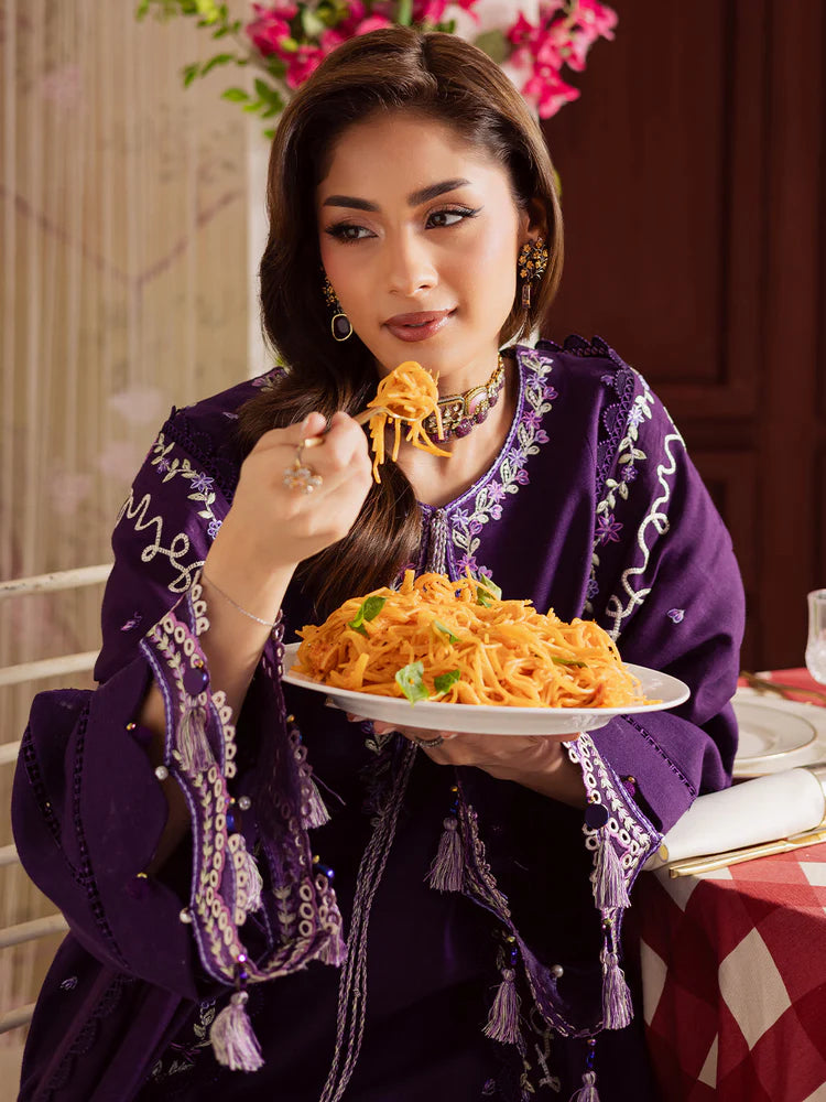 BrandsInn-3PC DHANAK EMBROIDERED SHIRT WITH DHANAK EMBROIDERED SHAWL & TROUSER-BI-4328