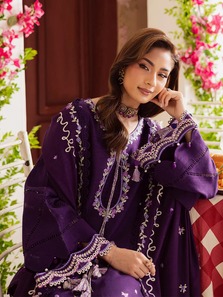 BrandsInn-3PC DHANAK EMBROIDERED SHIRT WITH DHANAK EMBROIDERED SHAWL & TROUSER-BI-4328