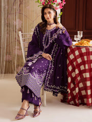 BrandsInn-3PC DHANAK EMBROIDERED SHIRT WITH DHANAK EMBROIDERED SHAWL & TROUSER-BI-4328