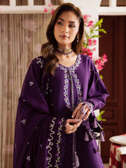 BrandsInn-3PC DHANAK EMBROIDERED SHIRT WITH DHANAK EMBROIDERED SHAWL & TROUSER-BI-4328