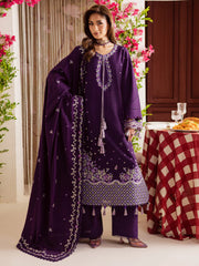 BrandsInn-3PC DHANAK EMBROIDERED SHIRT WITH DHANAK EMBROIDERED SHAWL & TROUSER-BI-4328