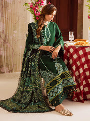 BrandsInn-3PC DHANAK EMBROIDERED SHIRT WITH COURTRAI PRINTED SHAWL & TROUSER-BI-4327