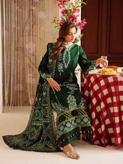 BrandsInn-3PC DHANAK EMBROIDERED SHIRT WITH COURTRAI PRINTED SHAWL & TROUSER-BI-4327