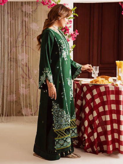 BrandsInn-3PC DHANAK EMBROIDERED SHIRT WITH COURTRAI PRINTED SHAWL & TROUSER-BI-4327