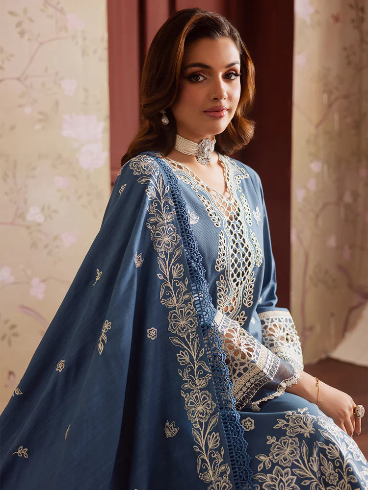 BrandsInn-3PC DHANAK EMBROIDERED SHIRT WITH DHANAK EMBROIDERED SHAWL & TROUSER-BI-4323