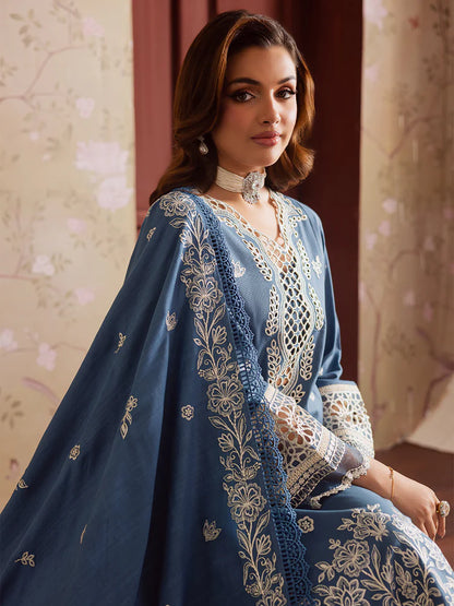BrandsInn-3PC DHANAK EMBROIDERED SHIRT WITH DHANAK EMBROIDERED SHAWL & TROUSER-BI-4323