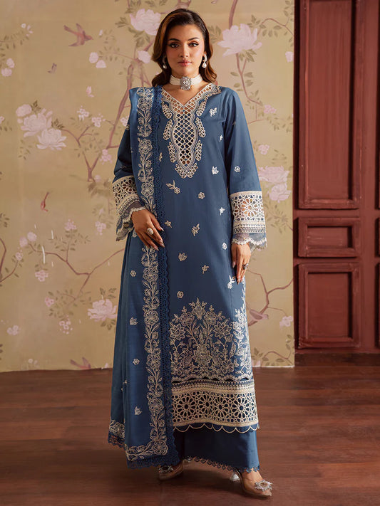 BrandsInn-3PC DHANAK EMBROIDERED SHIRT WITH DHANAK EMBROIDERED SHAWL & TROUSER-BI-4323