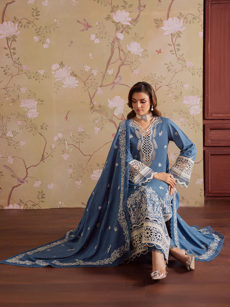 BrandsInn-3PC DHANAK EMBROIDERED SHIRT WITH DHANAK EMBROIDERED SHAWL & TROUSER-BI-4323