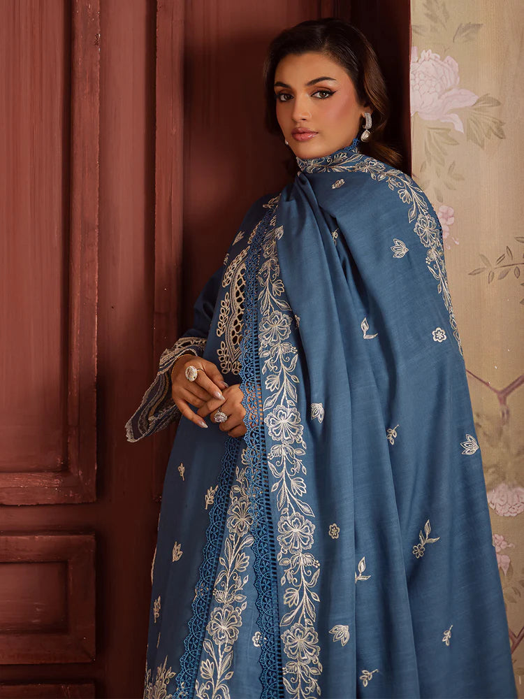 BrandsInn-3PC DHANAK EMBROIDERED SHIRT WITH DHANAK EMBROIDERED SHAWL & TROUSER-BI-4323