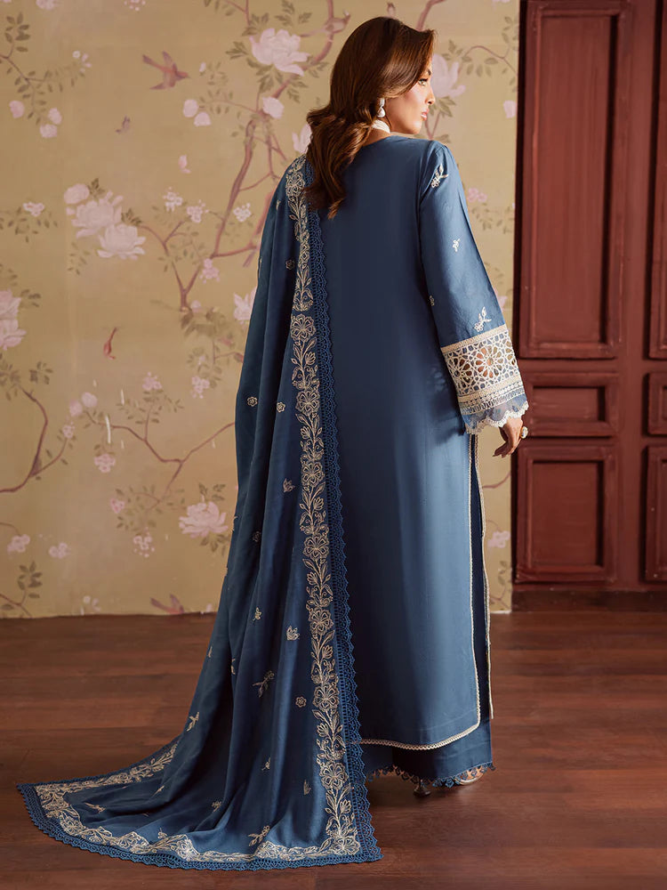 BrandsInn-3PC DHANAK EMBROIDERED SHIRT WITH DHANAK EMBROIDERED SHAWL & TROUSER-BI-4323
