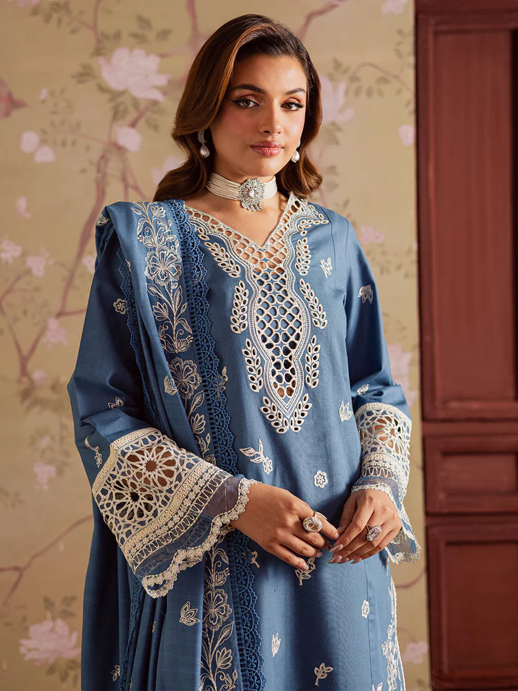 BrandsInn-3PC DHANAK EMBROIDERED SHIRT WITH DHANAK EMBROIDERED SHAWL & TROUSER-BI-4323