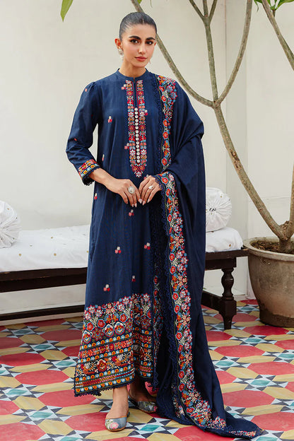 BrandsInn-3PC DHANAK EMBROIDERED SHIRT WITH DHANAK EMBROIDERED SHAWL AND TROUSER-BI-4275