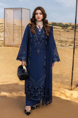 BrandsInn-3PC LAWN LASERCUTWORK EMBROIDERED SHIRT WITH KHAADI NET EMBROIDERED DUPATTA AND TROUSER -BI-4773