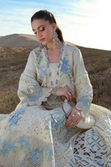 BrandsInn-3PC DHANAK CHIKANKAARI EMBROIDERED SHIRT WITH KHADDI NET EMBROIDERED DUPATTA AND TROUSER-BI-5260