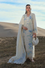 BrandsInn-3PC DHANAK CHIKANKAARI EMBROIDERED SHIRT WITH KHADDI NET EMBROIDERED DUPATTA AND TROUSER-BI-5260