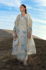 BrandsInn-3PC DHANAK CHIKANKAARI EMBROIDERED SHIRT WITH KHADDI NET EMBROIDERED DUPATTA AND TROUSER-BI-5260