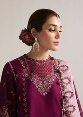 BrandsInn-3PC DHANAK EMBROIDERED SHIRT WITH CHIFFON EMBROIDERED DUPATTA AND TROUSER-BI-5179