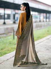 BrandsInn-3PC DHANAK EMBROIDERED SHIRT WITH COUTRAI PRINTED SHAWL & TROUSER-BI-4137