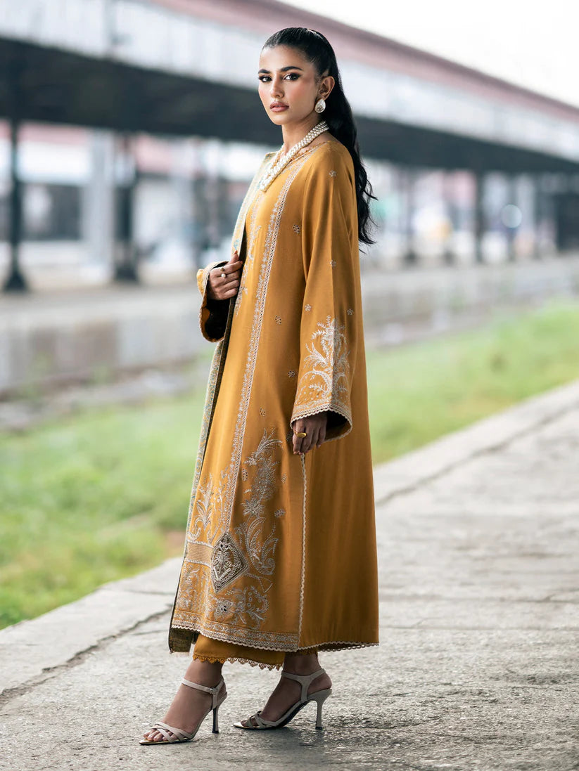 BrandsInn-3PC DHANAK EMBROIDERED SHIRT WITH COUTRAI PRINTED SHAWL & TROUSER-BI-4137