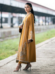 BrandsInn-3PC DHANAK EMBROIDERED SHIRT WITH COUTRAI PRINTED SHAWL & TROUSER-BI-4137