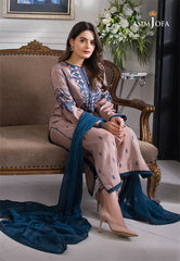 BrandsInn-3PC DHANAK EMBROIDERED SHIRT WITH BAMBER CHIFFON DUPATTA-BI-1462