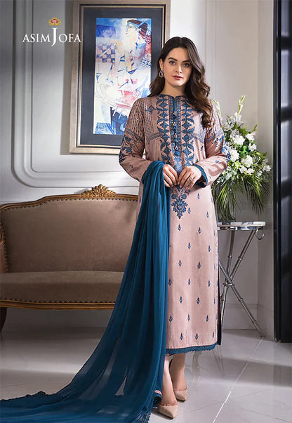 BrandsInn-3PC DHANAK EMBROIDERED SHIRT WITH BAMBER CHIFFON DUPATTA-BI-1462
