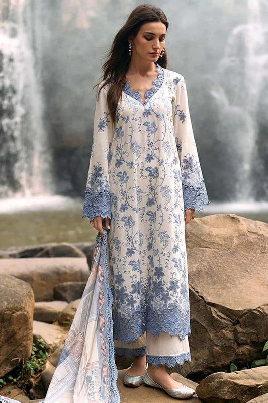 BrandsInn-3PC LAWN EMBROIDERED SHIRT WITH MONARK PRINT DUPATTA & LAWN TROUSER-BI-261