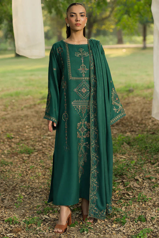 BrandsInn-3PC DHANAK EMBROIDERED SHIRT WITH DHANAK EMBROIDERED SHAWL AND TROUSER-BIC-4008