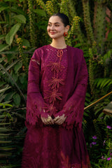BrandsInn-3PC DHANAK EMBROIDERED SHIRT WITH KHADDI NET EMB DUPATTA AND EMB TROUSER-BI-5077