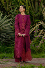 BrandsInn-3PC LAWN CHIKAN EMBROIDERED SHIRT WITH KHADDI NET EMB DUPATTA AND EMB TROUSER-BI-4885