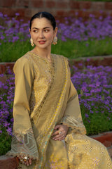 BrandsInn-3PC LAWN EMBROIDERED SHIRT WITH MONARK PRINTED EMB DUPATTA AND TROUSER-BI-4899