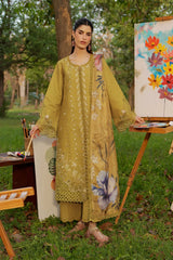 BrandsInn-3PC DHANAK EMBROIDERED SHIRT WITH WOOL PRINTED SHAWL AND TROUSER-BI-5080