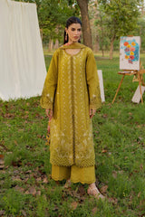 BrandsInn-3PC DHANAK EMBROIDERED SHIRT WITH WOOL PRINTED SHAWL AND TROUSER-BI-5080