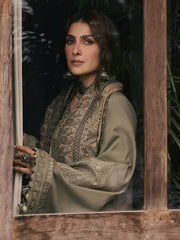 BrandsInn-3PC DHANAK EMBROIDERED SHIRT WITH COUTRAI PRINTED SHAWL AND TROUSER-BI-5328