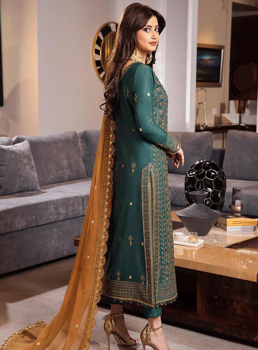 ASIM JOFA-3PC DHANAK EMBROIDERED SHIRT WITH CHIFFON EMBROIDERED DUPATTA AND TROUSER-BI-184