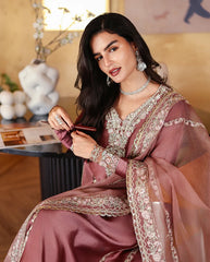 BrandsInn-3PC-RAW SILK HAND EMB EMBELLISHED SHIRT WITH SOFT SILK EMB DUPATTA AND RAW SILK TROUSER-BI-5214