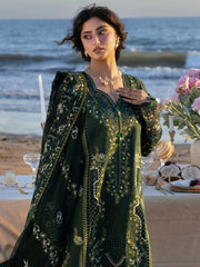 BrandsInn-3PC DHANAK CHIKANKAARI EMBROIDERED SHIRT WITH DHANAK EMBROIDERED SHAWL AND TROUSER-BI-5259