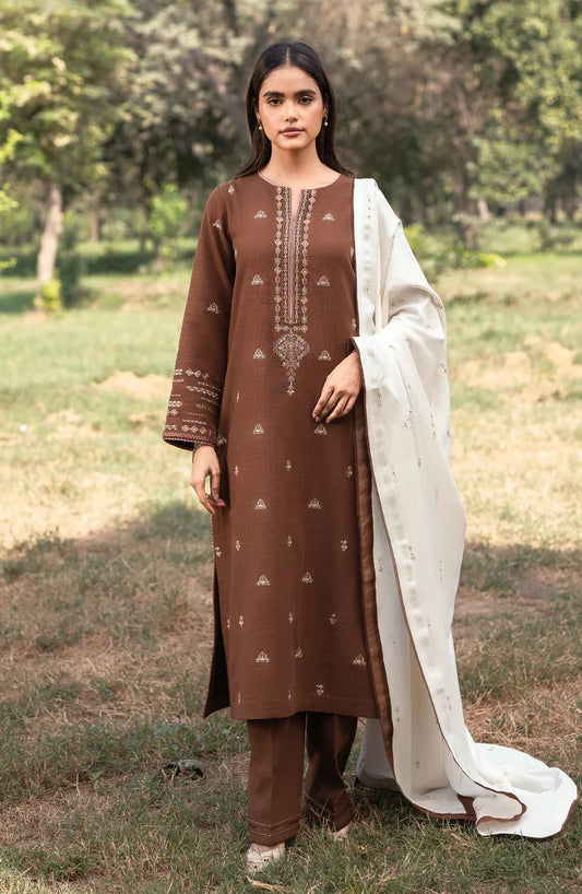 BrandsInn-3PC DHANAK EMBROIDERED SHIRT WITH DHANAK EMBROIDERD SHAWL-BI-4028