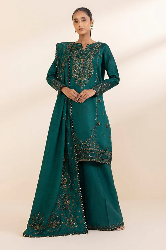 BrandsInn-3PC DHANAK EMBROIDERED SHIRT WITH DHANAK EMBROIDERED SHAWL AND TROUSE-BI-4148