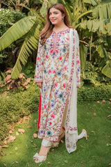 BrandsInn-3PC DHANAK EMBROIDERED SHIRT WITH BAMBER CHIFFON EMBROIDERED DUPATTA & TROUSER-BI-4299