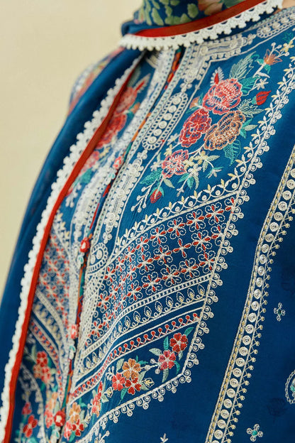 BrandsInn- 3PC DHANAK EMBROIDERED SHIRT WITH COUTRAI WOOL PRINT SHAWL & EMB TROUSER -BI-4058