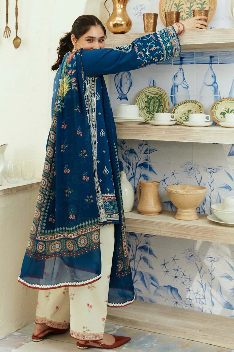 BrandsInn- 3PC DHANAK EMBROIDERED SHIRT WITH COUTRAI WOOL PRINT SHAWL & EMB TROUSER -BI-4058
