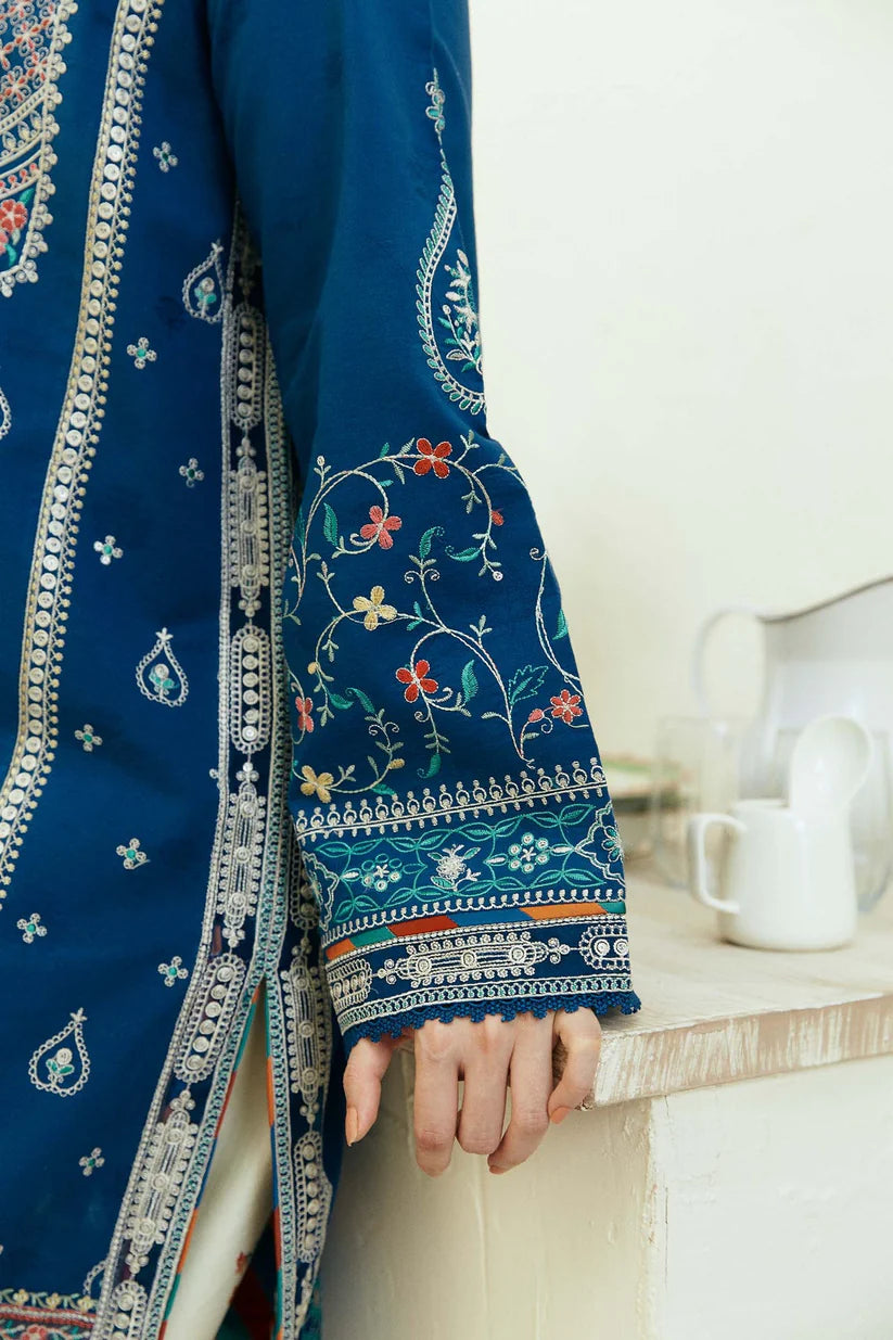 BrandsInn- 3PC DHANAK EMBROIDERED SHIRT WITH COUTRAI WOOL PRINT SHAWL & EMB TROUSER -BI-4058