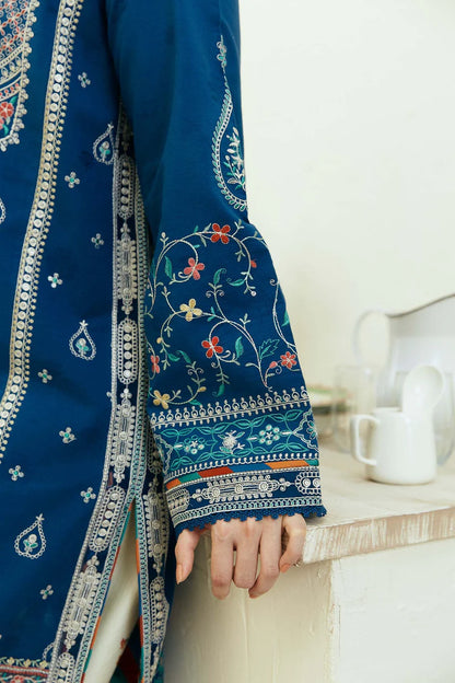 BrandsInn- 3PC DHANAK EMBROIDERED SHIRT WITH COUTRAI WOOL PRINT SHAWL & EMB TROUSER -BI-4058