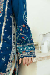 BrandsInn- 3PC DHANAK EMBROIDERED SHIRT WITH COUTRAI WOOL PRINT SHAWL & EMB TROUSER -BI-4058