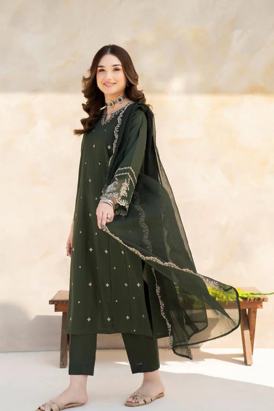 BrandsInn-3PC LAWN EMBROIDERED SHIRT WITH CHIFFON EMBROIDERED DUPATTA AND TROUSER-BI-173
